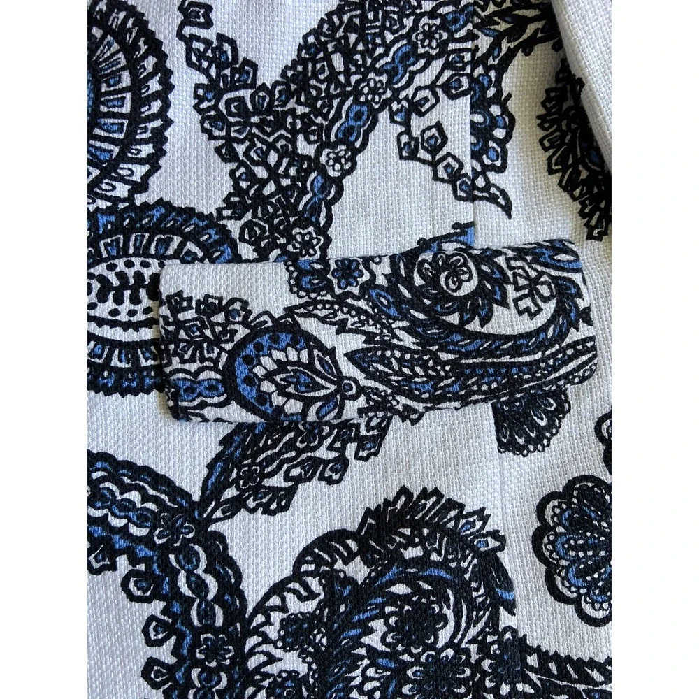 Talbots Cropped Paisley Jacket Blazer Size 4 Blue Swing Quiet Luxury Career wear